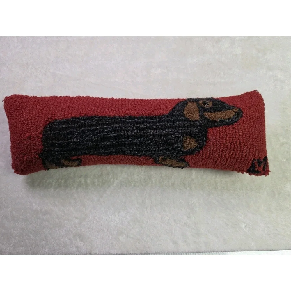 Chandler 4‎ Corners Hooked Wool Lumbar Pillow Dachshund Dog 8x23